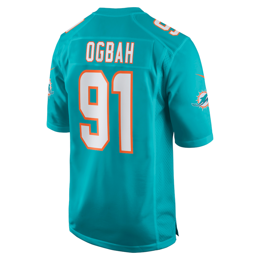 M.Dolphins #91 Emmanuel Ogbah Aqua Game Jersey Stitched American Football Jerseys - Main View