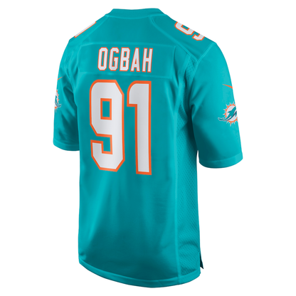 M.Dolphins #91 Emmanuel Ogbah Aqua Game Jersey Stitched American Football Jerseys - Main View