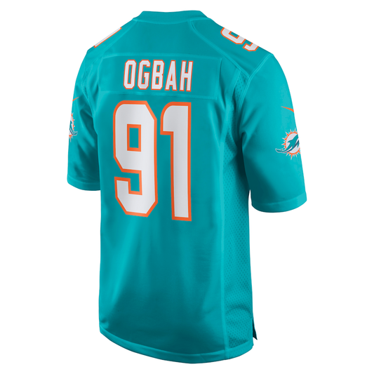 M.Dolphins #91 Emmanuel Ogbah Aqua Game Jersey Stitched American Football Jerseys - Main View