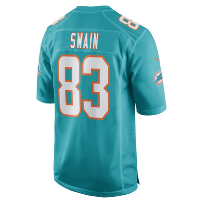 M.Dolphins #83 Freddie Swain Aqua Game Player Jersey Stitched American Football Jerseys - Main View