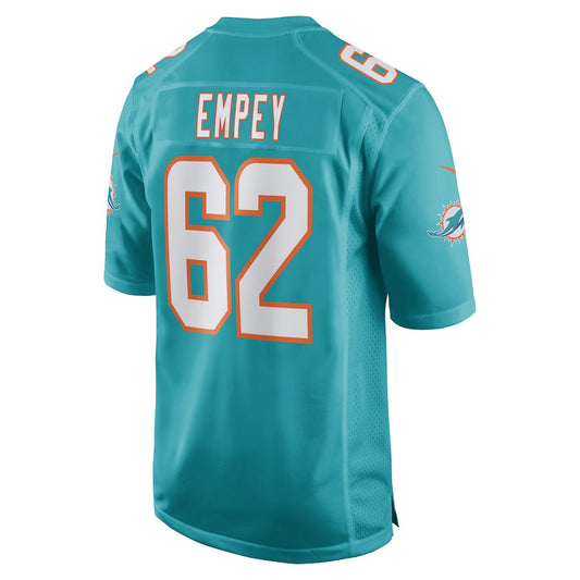 M.Dolphins #62 James Empey Aqua Game Player Jersey Stitched American Football Jerseys - Main View