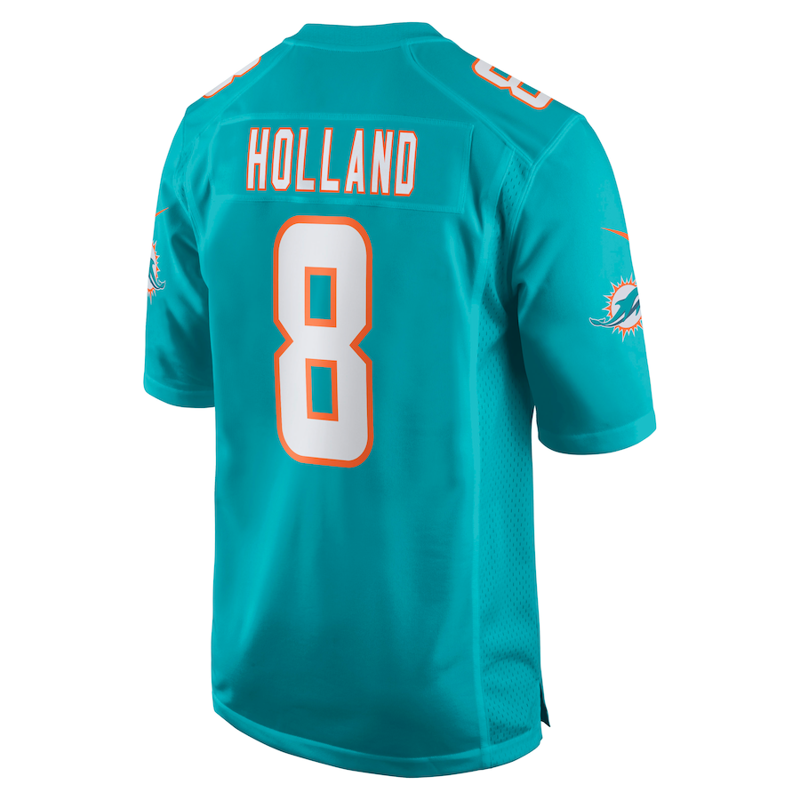 M.Dolphins #8 Jevon Holland Aqua Game Player Jersey Stitched American Football Jerseys - Main View