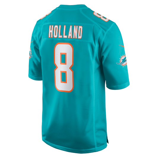 M.Dolphins #8 Jevon Holland Aqua Game Player Jersey Stitched American Football Jerseys - Main View