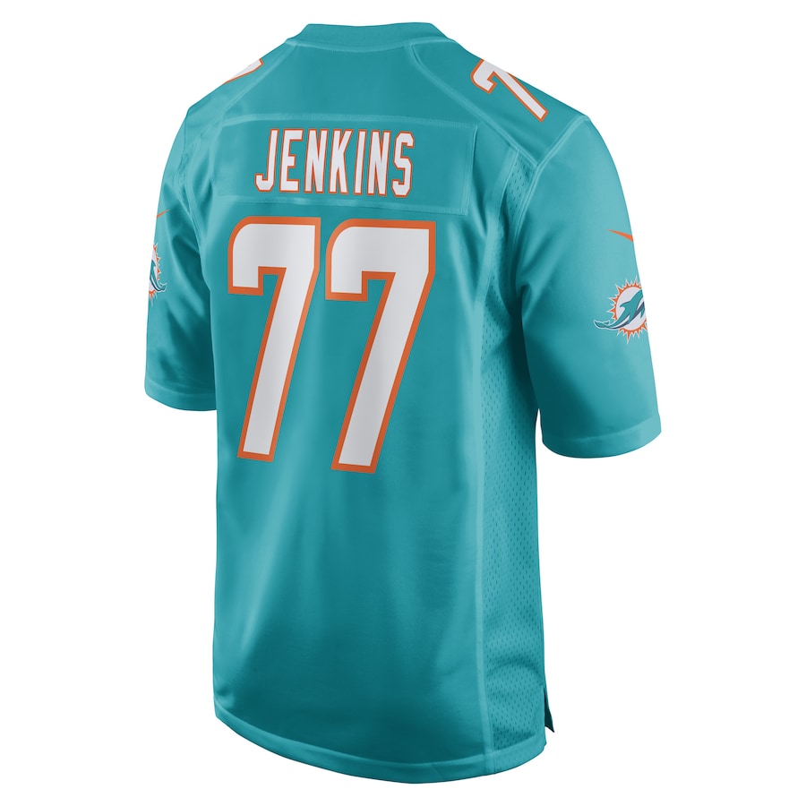 M.Dolphins #77 John Jenkins Aqua Game Player Jersey Stitched American Football Jerseys - Main View