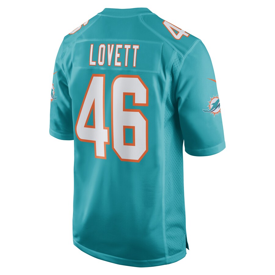 M.Dolphins #46 John Lovett Aqua Game Player Jersey Stitched American Football Jerseys - Main View