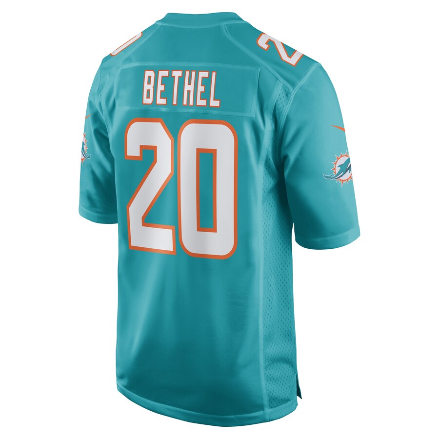 M.Dolphins #20 Justin Bethel Aqua Game Player Jersey Stitched American Football Jerseys - Main View