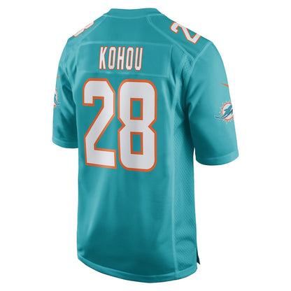 M.Dolphins #28 Kader Kohou Aqua Game Player Jersey Stitched American Football Jerseys - Main View