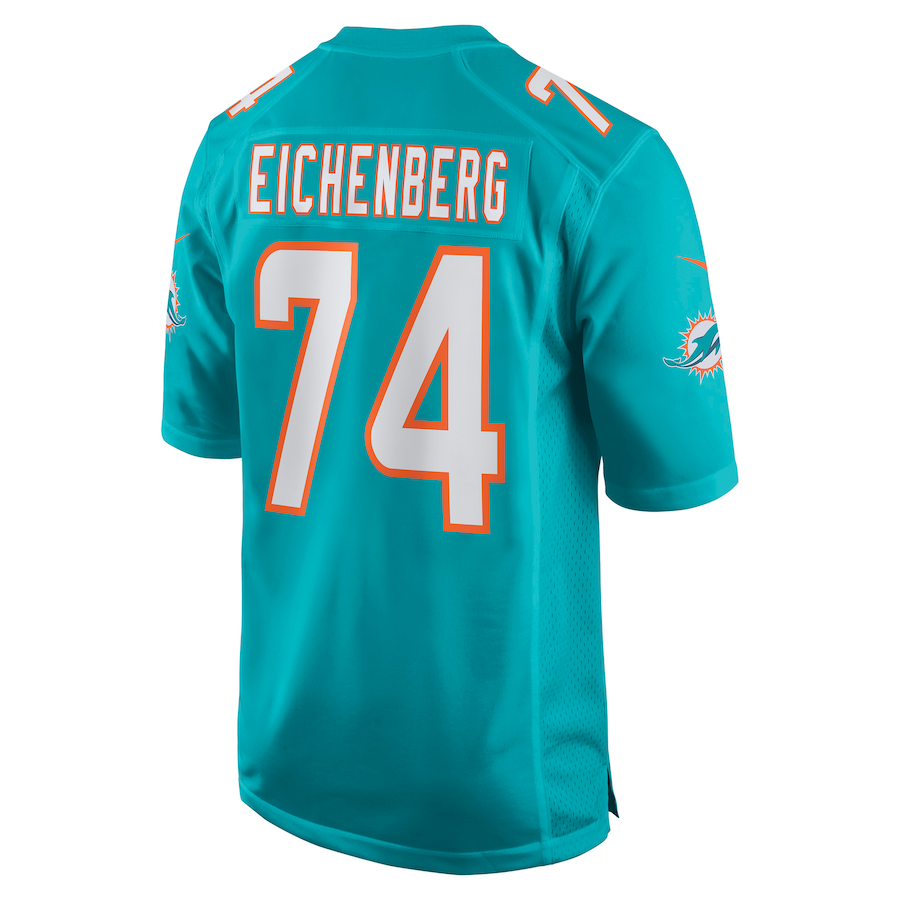M.Dolphins #74 Liam Eichenberg Aqua Game Jersey Stitched American Football Jerseys - Main View