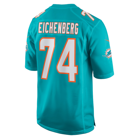 M.Dolphins #74 Liam Eichenberg Aqua Game Jersey Stitched American Football Jerseys - Main View