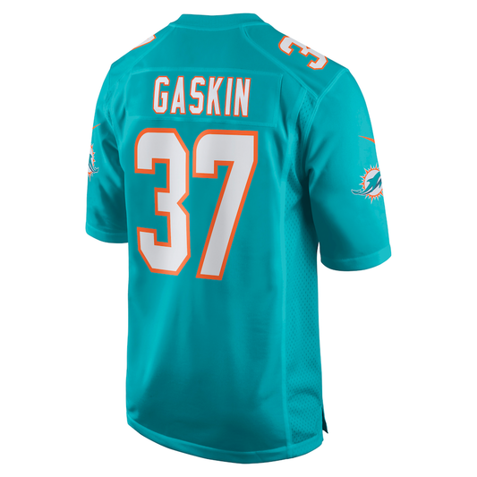 M.Dolphins #37 Myles Gaskin Aqua Game Jersey Stitched American Football Jerseys - Main View