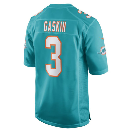 M.Dolphins #3 Myles Gaskin Aqua Game Player Jersey Stitched American Football Jerseys - Main View