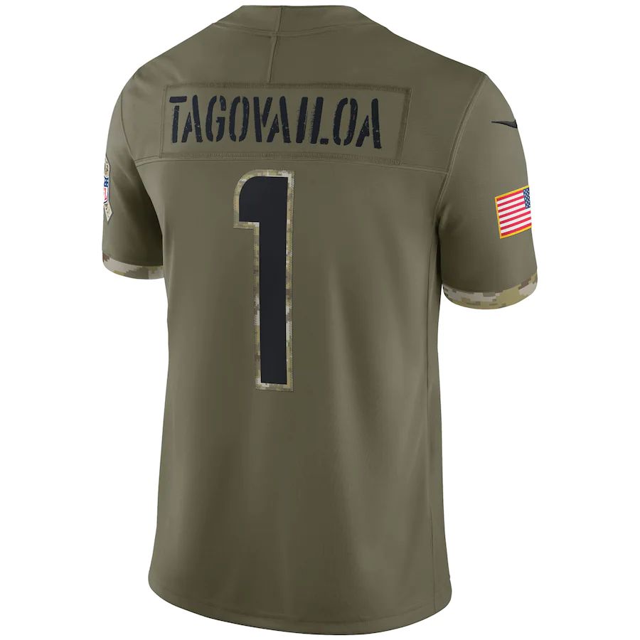 M.Dolphins #1 Tua Tagovailoa Olive 2022 Salute To Service Limited Jersey Stitched American Football Jerseys - Main View