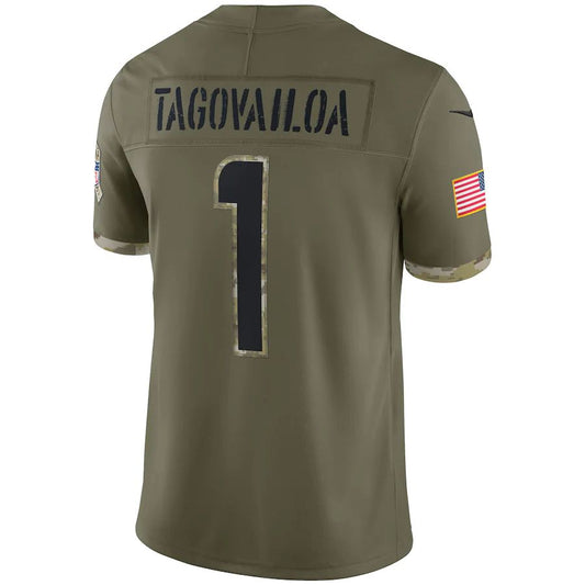 M.Dolphins #1 Tua Tagovailoa Olive 2022 Salute To Service Limited Jersey Stitched American Football Jerseys - Main View