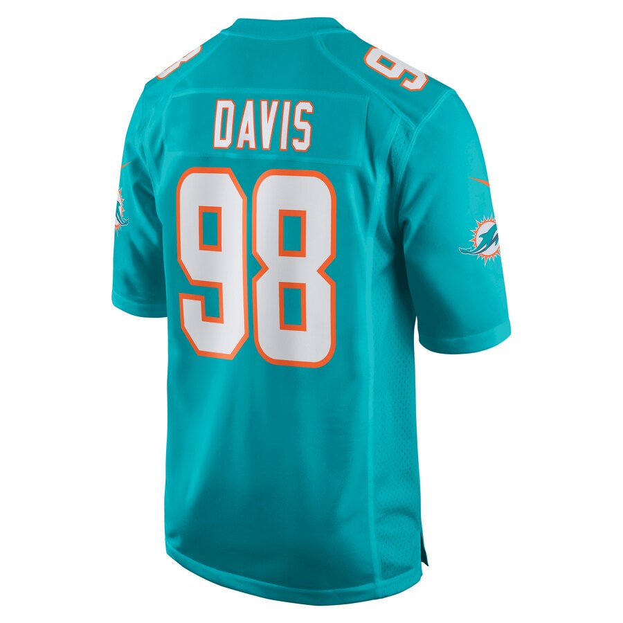 M.Dolphins #98 Raekwon Davis Aqua Game Jersey Stitched American Football Jerseys - Main View