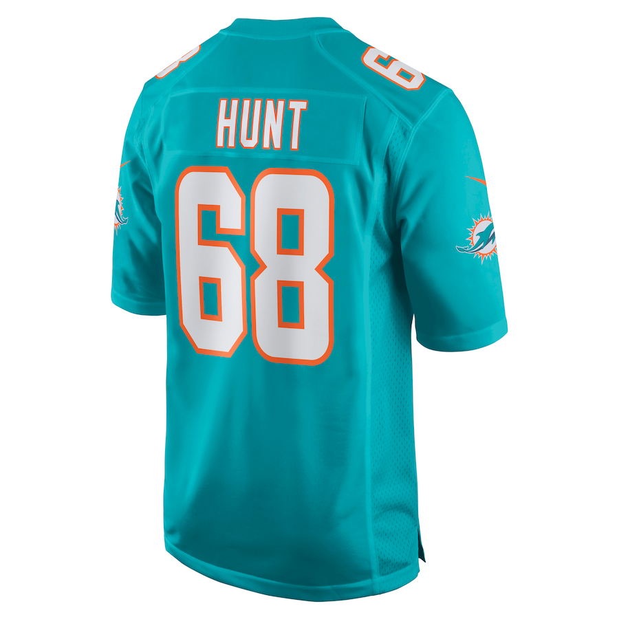 M.Dolphins #68 Robert Hunt Aqua Game Jersey Stitched American Football Jerseys - Main View