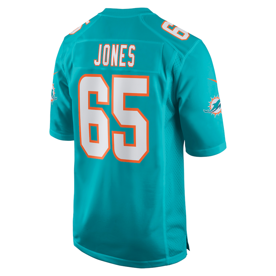 M.Dolphins #65 Robert Jones Aqua Game Jersey Stitched American Football Jerseys - Main View