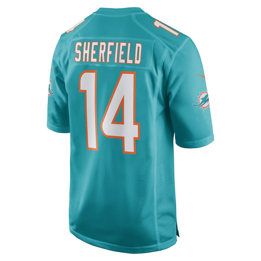 M.Dolphins #14 Trent Sherfield Aqua Game Player Jersey Stitched American Football Jerseys - Main View
