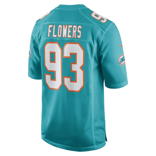 M.Dolphins #93 Trey Flowers Aqua Game Player Jersey Stitched American Football Jerseys - Main View