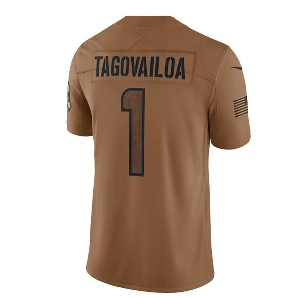 M.Dolphins #1 Tua Tagovailoa Brown 2023 Salute To Service Limited Jersey Stitched American Football Jerseys - Main View