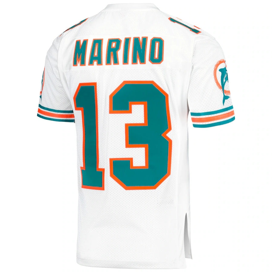 M.Dolphins #13 Dan Marino 1995 Mitchell & Ness Authentic Throwback Retired Player Pocket Jersey - White Stitched American Football Jerseys - Main View