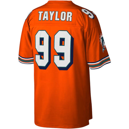 M.Dolphins #99 Jason Taylor Mitchell & Ness Legacy Replica Jersey - Orange Stitched American Football Jerseys - Main View