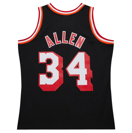 M.Heat #34 Ray Allen Mitchell & Ness 2013-14 Hardwood Classics Swingman Jersey - Black Stitched American Basketball Jersey - Main View