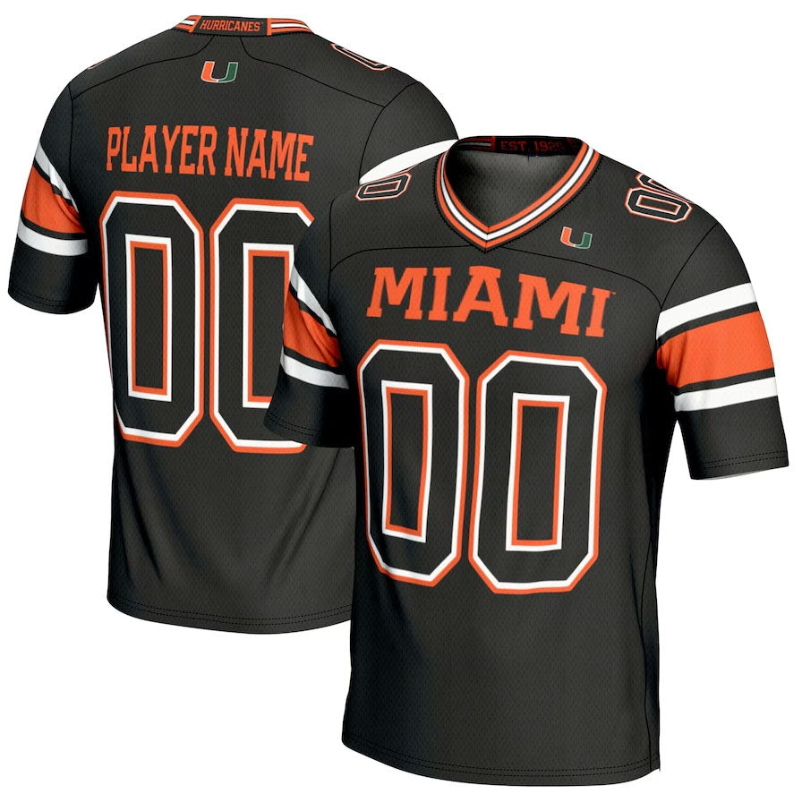Custom M.Hurricanes GameDay Greats NIL Pick-A-Player Football Jersey - Black American College Jerseys - Main View