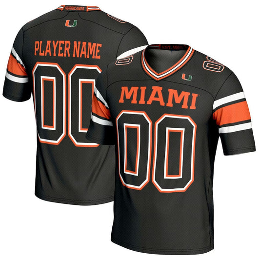 Custom M.Hurricanes GameDay Greats NIL Pick-A-Player Football Jersey - Black American College Jerseys - Main View