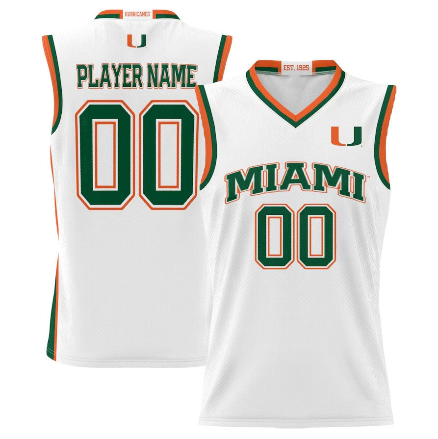 Custom M.Hurricanes GameDay Greats NIL Pick-A-Player Lightweight Basketball Jersey - White American College Jerseys - Main View