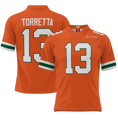 M.Hurricanes #13 Gino Torretta Heisman Football Jersey - Orange American College Jerseys - Main View