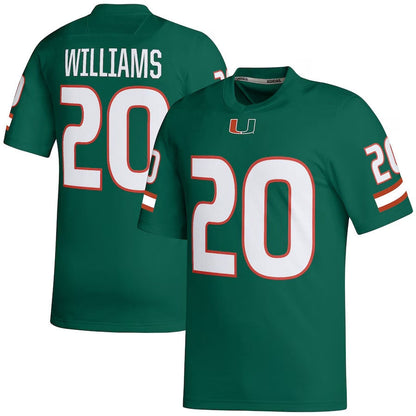 M.Hurricanes #20 James Williams NIL Football Player Jersey - Green American College Jerseys - Main View