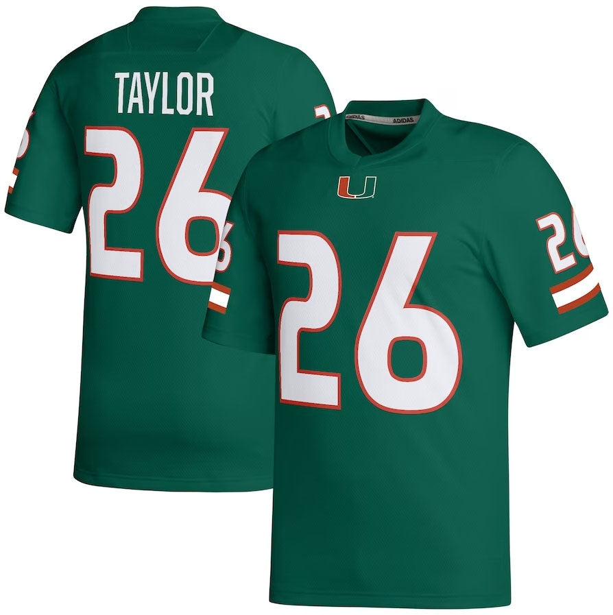 M.Hurricanes #26 Sean Taylor Retired Football Player Jersey - Green American College Jerseys - Main View