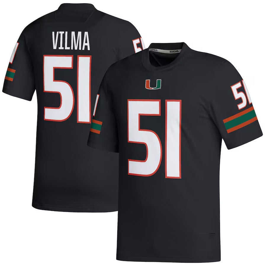 M.Hurricanes #51 Jonathan Vilma Retired Football Player Jersey - Black American College Jerseys - Main View