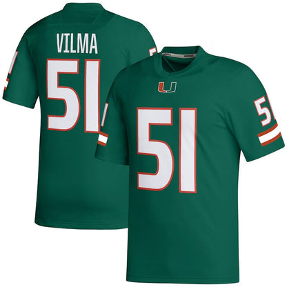 M.Hurricanes #51 Jonathan Vilma Retired Football Player Jersey - Green American College Jerseys - Main View