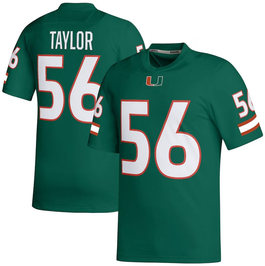 M.Hurricanes #56 Leonard Taylor NIL Football Player Jersey - Green. American College Jerseys - Main View