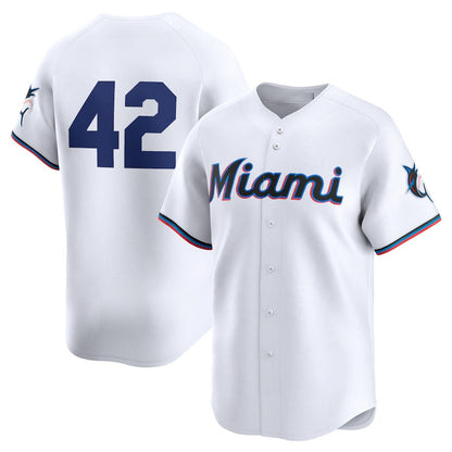 Miami Marlins 2024 #42 Jackie Robinson Day Home Limited Jersey – White Stitches Baseball Jerseys - Main View
