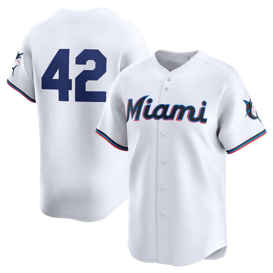 Miami Marlins 2024 #42 Jackie Robinson Day Home Limited Jersey – White Stitches Baseball Jerseys - Main View