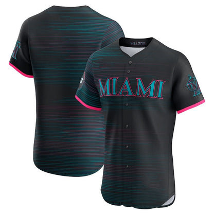 Miami Marlins 2025 City Connect Elite Jersey With Sponsor Patch - Black Stitched Baseball Jersey - Main View