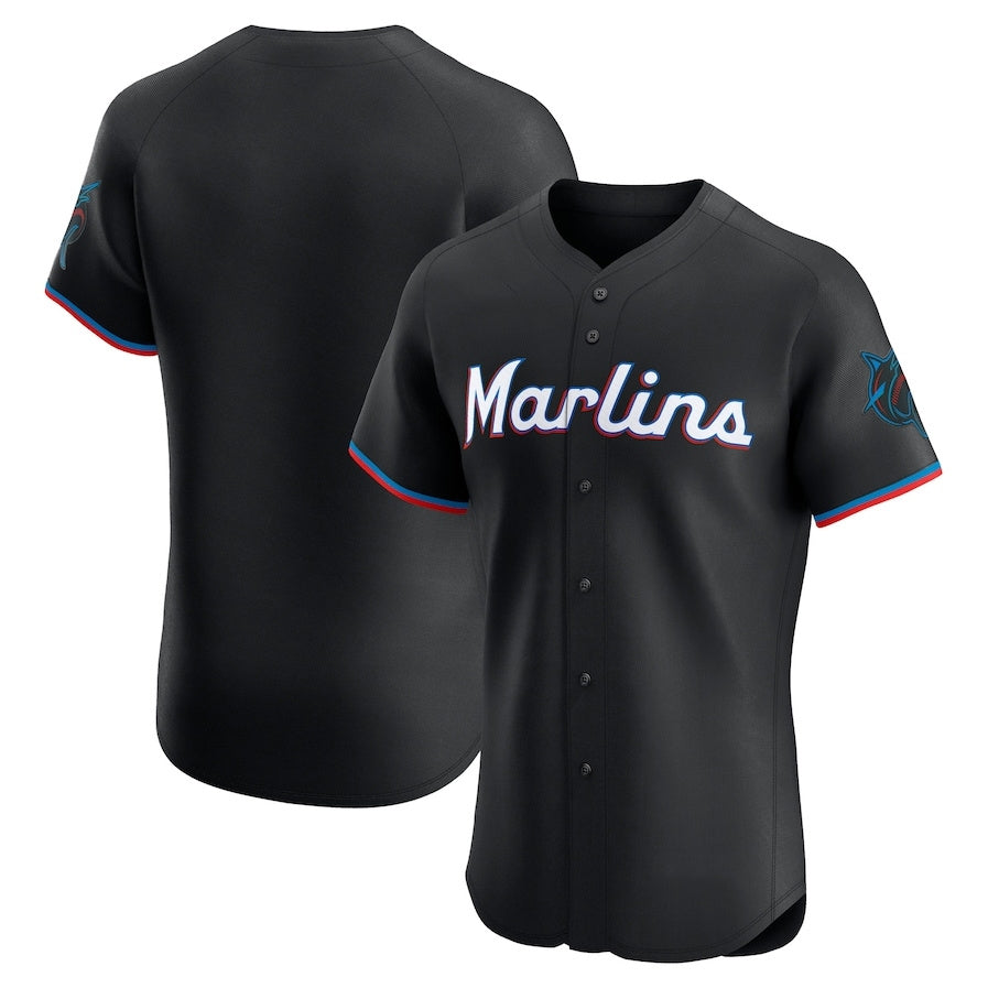 Miami Marlins Alternate Vapor Premier Elite Patch Jersey - Black Stitched Baseball Jersey - Main View