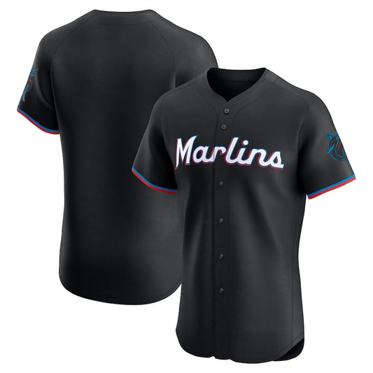 Miami Marlins Alternate Vapor Premier Elite Patch Jersey - Black Stitched Baseball Jersey - Main View
