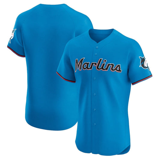 Miami Marlins Alternate Vapor Premier Elite Patch Jersey - Blue Stitched Baseball Jersey - Main View