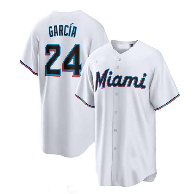 Miami Marlins #24 Avisa¨ªl Garc¨ªa White Home Replica Player Jersey Baseball Jerseys - Main View