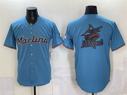 Miami Marlins Blue Team Big Logo Cool Base Stitched Jersey - Main View