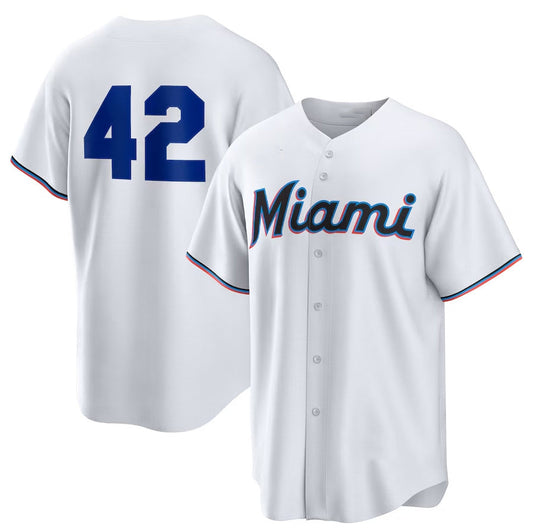 Miami Marlins Home 2025 Jackie Robinson Day Replica Jersey - White Stitched Baseball Jersey - Main View