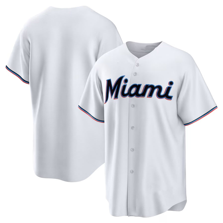 Miami Marlins Home Replica Team Jersey - White Stitched Baseball Jersey - Main View
