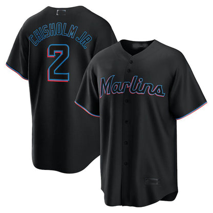 Miami Marlins #2 Jazz Chisholm Jr. Black Alternate Replica Player Jersey Baseball Jerseys - Main View