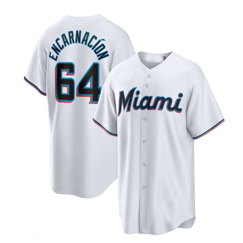 Miami Marlins #64 Jerar Encarnaci¨n White Home Replica Player Jersey Baseball Jerseys - Main View