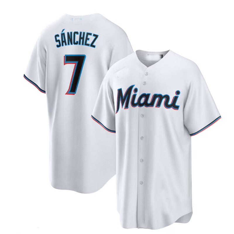Miami Marlins #7 Jes¨²s S¨¢nchez White Home Replica Player Jersey Baseball Jerseys - Main View
