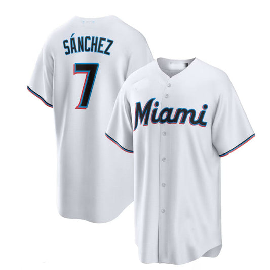 Miami Marlins #7 Jes¨²s S¨¢nchez White Home Replica Player Jersey Baseball Jerseys - Main View
