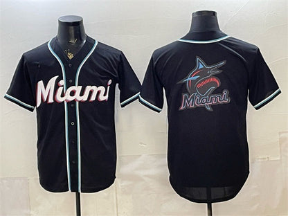 Miami Marlins Team Big Logo 2026 Fashion Replica Black Out Stitched Jersey - Main View